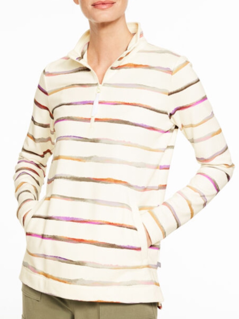 T By Talbots Women M Watercolor Stripe Classic French Terry Pullover NWOT
